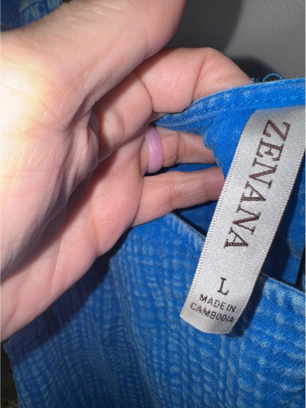 Zenana Gauze Acid Wash Ruffle Sleeve Top in Classic Blue - Picture 3 of 4